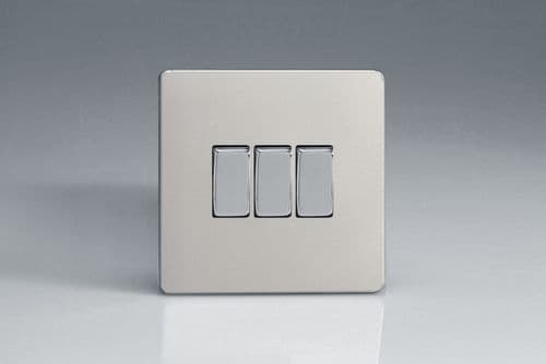 Varilight XDN3S Screwless Satin Chrome 3 Gang 10A 1 or 2 Way Rocker Light Switch