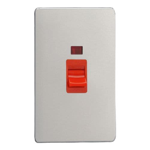 Varilight XDN45NS Screwless Satin Chrome 45A DP Cooker Switch Vertical Twin Plate + Neon