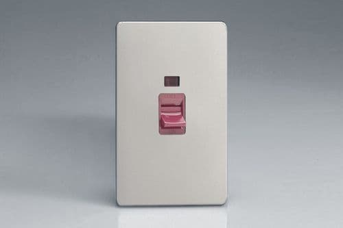 Varilight XDN45NS Screwless Satin Chrome 45A DP Cooker Switch Vertical Twin Plate + Neon