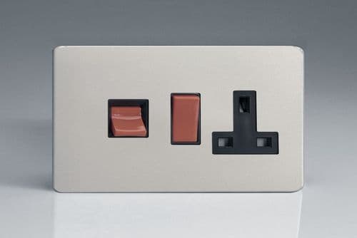 Varilight XDN45PBS Screwless Satin Chrome 45A DP Cooker Switch + 13A Switched Socket