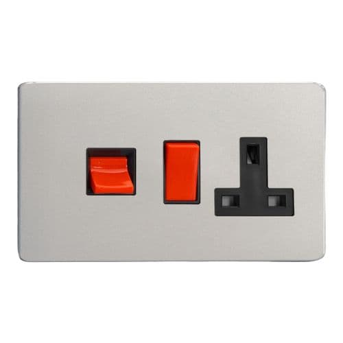 Varilight XDN45PBS Screwless Satin Chrome 45A DP Cooker Switch + 13A Switched Socket