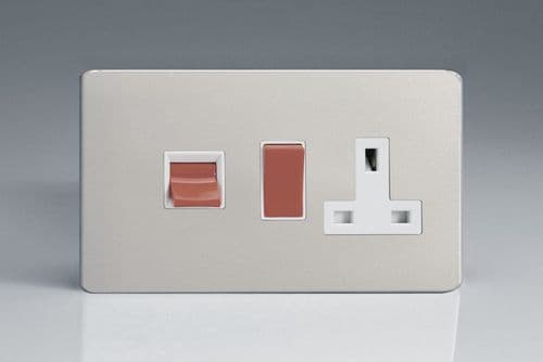Varilight XDN45PWS Screwless Satin Chrome 45A DP Cooker Switch + 13A Switched Socket