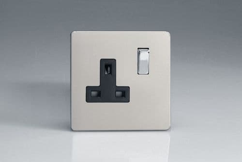 Varilight XDN4BS Screwless Satin Chrome 1 Gang 13A DP Single Switched Plug Socket
