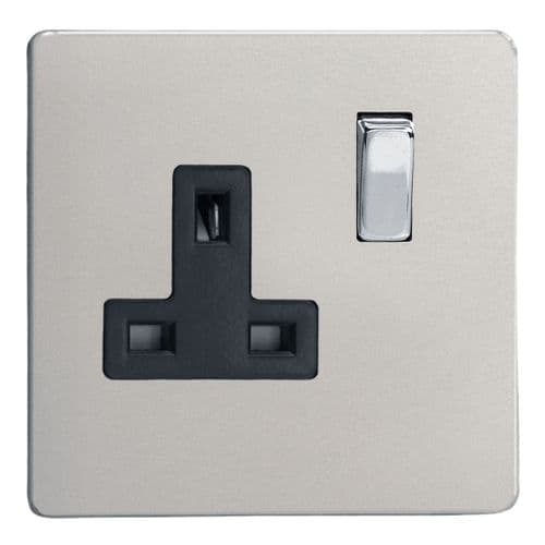 Varilight XDN4BS Screwless Satin Chrome 1 Gang 13A DP Single Switched Plug Socket