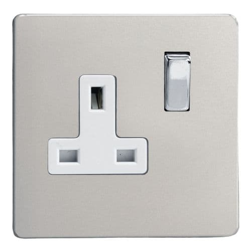 Varilight XDN4WS Screwless Satin Chrome 1 Gang 13A DP Single Switched Plug Socket