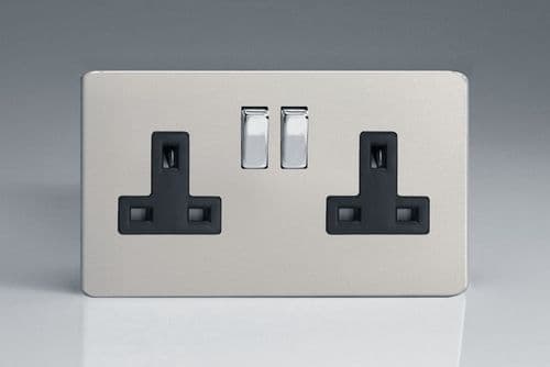 Varilight XDN5BS Screwless Satin Chrome 2 Gang Double 13A Switched Plug Socket