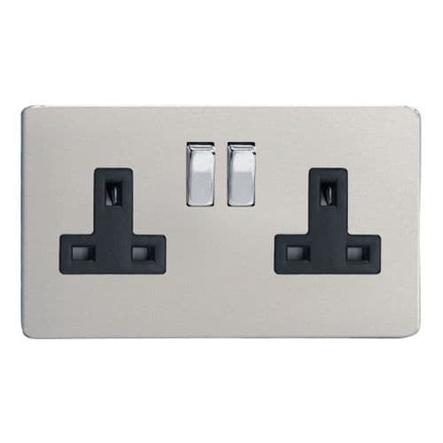 Varilight XDN5BS Screwless Satin Chrome 2 Gang Double 13A Switched Plug Socket