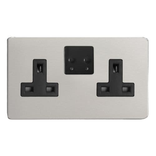 Varilight XDN5VSBS Screwless Satin Chrome 2 Gang 13A Wi-Fi Socket for V-Pro Smart Supla