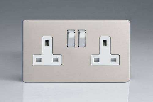 Varilight XDN5WS Screwless Satin Chrome 2 Gang Double 13A Switched Plug Socket