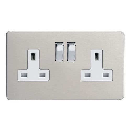 Varilight XDN5WS Screwless Satin Chrome 2 Gang Double 13A Switched Plug Socket