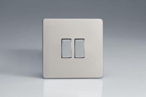 Varilight XDN71S Screwless Satin Chrome 2 Gang 10A Rocker Light Switch (1 x Intermediate 1 x 2W)