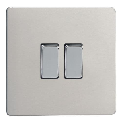 Varilight XDN77S Screwless Satin Chrome 2 Gang 10A Intermediate Rocker Light Switch