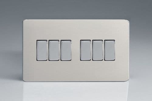 Varilight XDN96S Screwless Satin Chrome 6 Gang 10A 1 or 2 Way Rocker Light Switch