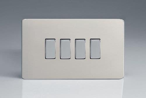 Varilight XDN9S Screwless Satin Chrome 4 Gang 10A 1 or 2 Way Rocker Light Switch