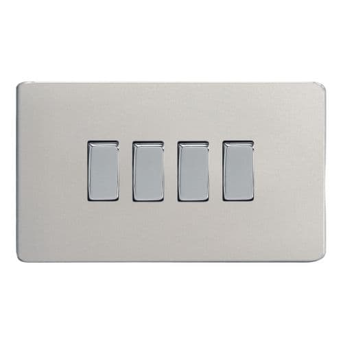 Varilight XDN9S Screwless Satin Chrome 4 Gang 10A 1 or 2 Way Rocker Light Switch