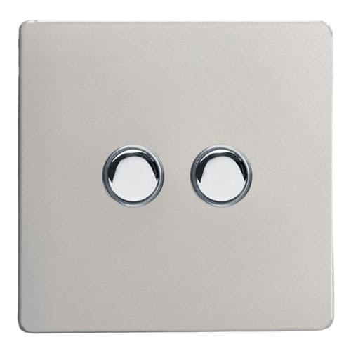 Varilight XDNM2S Screwless Satin Chrome 2 Gang 6A 1-Way Push-to-Make Momentary Switch