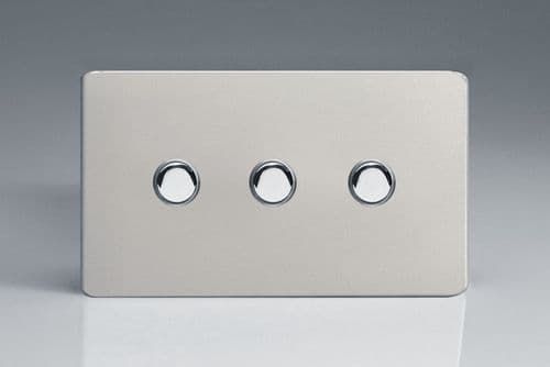 Varilight XDNM3S Screwless Satin Chrome 3 Gang 6A 1 or 2 Way Push-On/Off Impulse Switch
