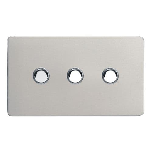 Varilight XDNM3S Screwless Satin Chrome 3 Gang 6A 1 or 2 Way Push-On/Off Impulse Switch