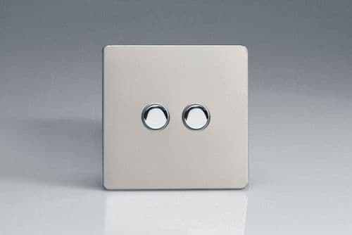 Varilight XDNP2S Screwless Satin Chrome 2 Gang 6A 1 or 2 Way Push-On/Off Impulse Switch