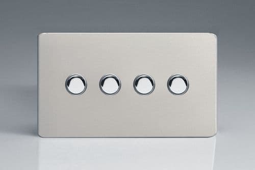 Varilight XDNP4S Screwless Satin Chrome 4 Gang 6A 1 or 2 Way Push-On/Off Impulse Switch