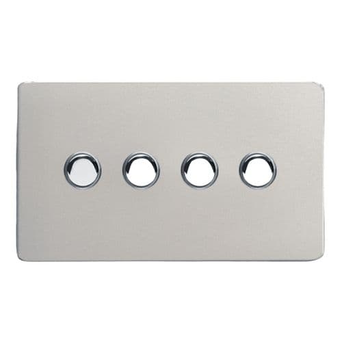 Varilight XDNP4S Screwless Satin Chrome 4 Gang 6A 1 or 2 Way Push-On/Off Impulse Switch