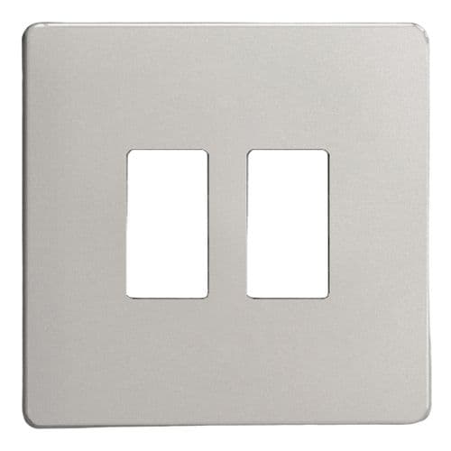 Varilight XDNPGY2S Screwless Satin Chrome 2 Gang Grid Plate (Single Plate)