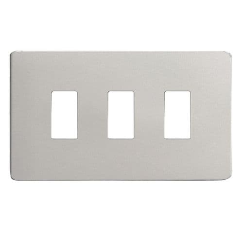 Varilight XDNPGY3S Screwless Satin Chrome 3 Gang PowerGrid Plate (Twin Plate)