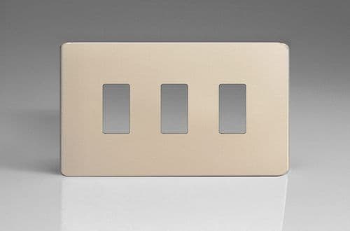 Varilight XDNPGY3S Screwless Satin Chrome 3 Gang PowerGrid Plate (Twin Plate)