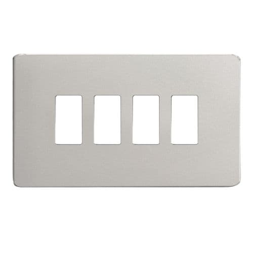 Varilight XDNPGY4S Screwless Satin Chrome 4 Gang PowerGrid Plate (Twin Plate)