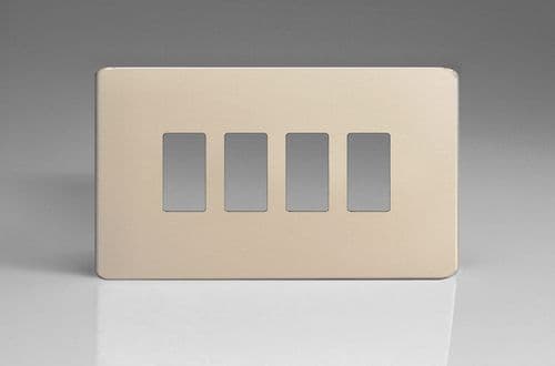 Varilight XDNPGY4S Screwless Satin Chrome 4 Gang PowerGrid Plate (Twin Plate)