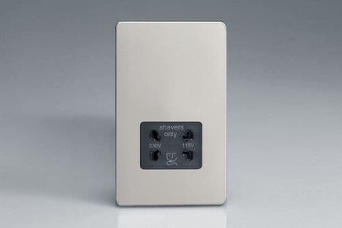 Varilight XDNSSBS Screwless Satin Chrome Dual Voltage Shaver Socket 230V/115V
