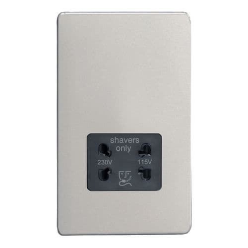 Varilight XDNSSBS Screwless Satin Chrome Dual Voltage Shaver Socket 230V/115V