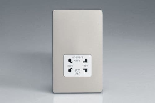 Varilight XDNSSWS Screwless Satin Chrome Dual Voltage Shaver Socket 230V/115V