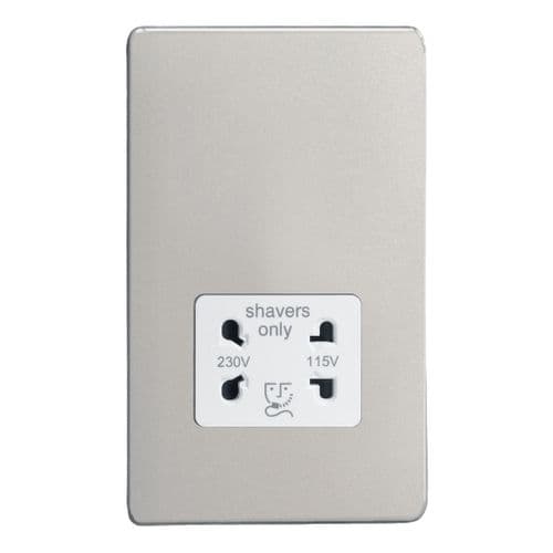 Varilight XDNSSWS Screwless Satin Chrome Dual Voltage Shaver Socket 230V/115V