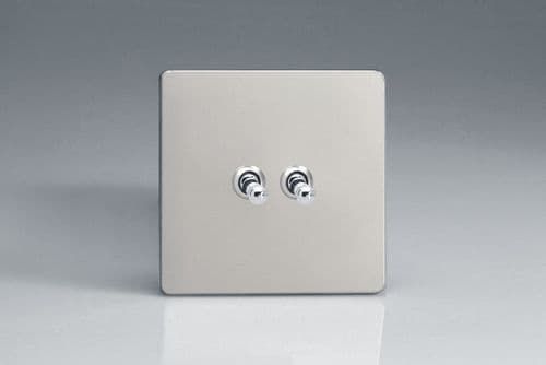 Varilight XDNT2S Screwless Satin Chrome 2 Gang 10A 1 or 2 Way Toggle Light Switch