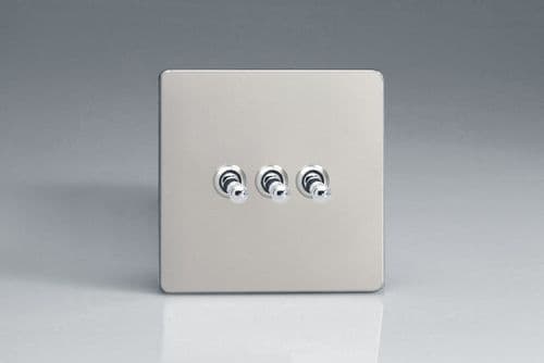 Varilight XDNT3S Screwless Satin Chrome 3 Gang 10A 1 or 2 Way Toggle Light Switch
