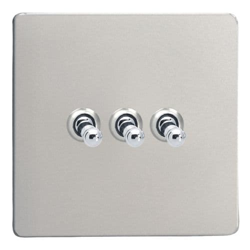 Varilight XDNT3S Screwless Satin Chrome 3 Gang 10A 1 or 2 Way Toggle Light Switch