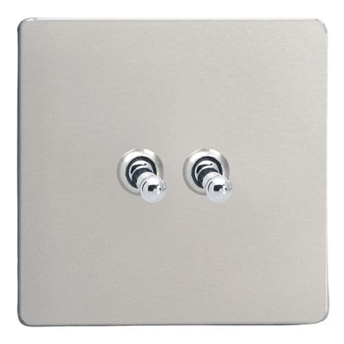 Varilight XDNT71S Screwless Satin Chrome 2 Gang 10A Toggle Light Switch (1 x Intermediate 1 x 2 Way)