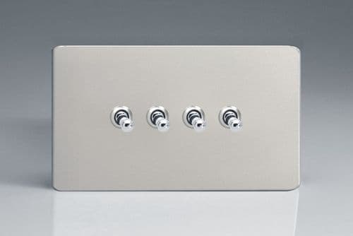 Varilight XDNT9S Screwless Satin Chrome 4 Gang 10A 1 or 2 Way Toggle Light Switch