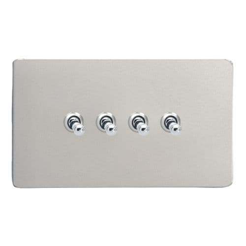 Varilight XDNT9S Screwless Satin Chrome 4 Gang 10A 1 or 2 Way Toggle Light Switch