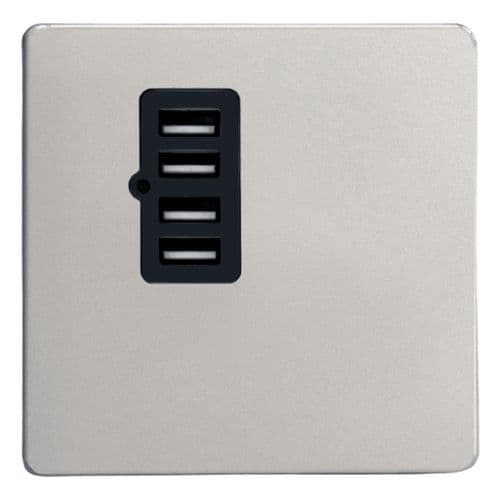 Varilight XDNU4BS Screwless Satin Chrome 4 Gang 5V DC 4800mA USB Charging Port (Single Plate)