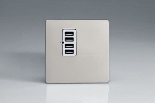 Varilight XDNU4WS Screwless Satin Chrome 4 Gang 5V DC 4800mA USB Charging Port (Single Plate)