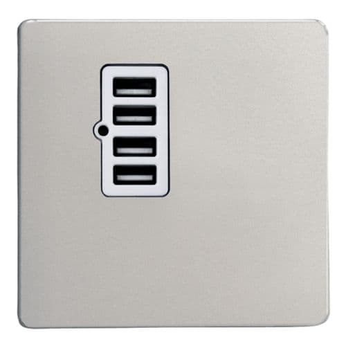 Varilight XDNU4WS Screwless Satin Chrome 4 Gang 5V DC 4800mA USB Charging Port (Single Plate)