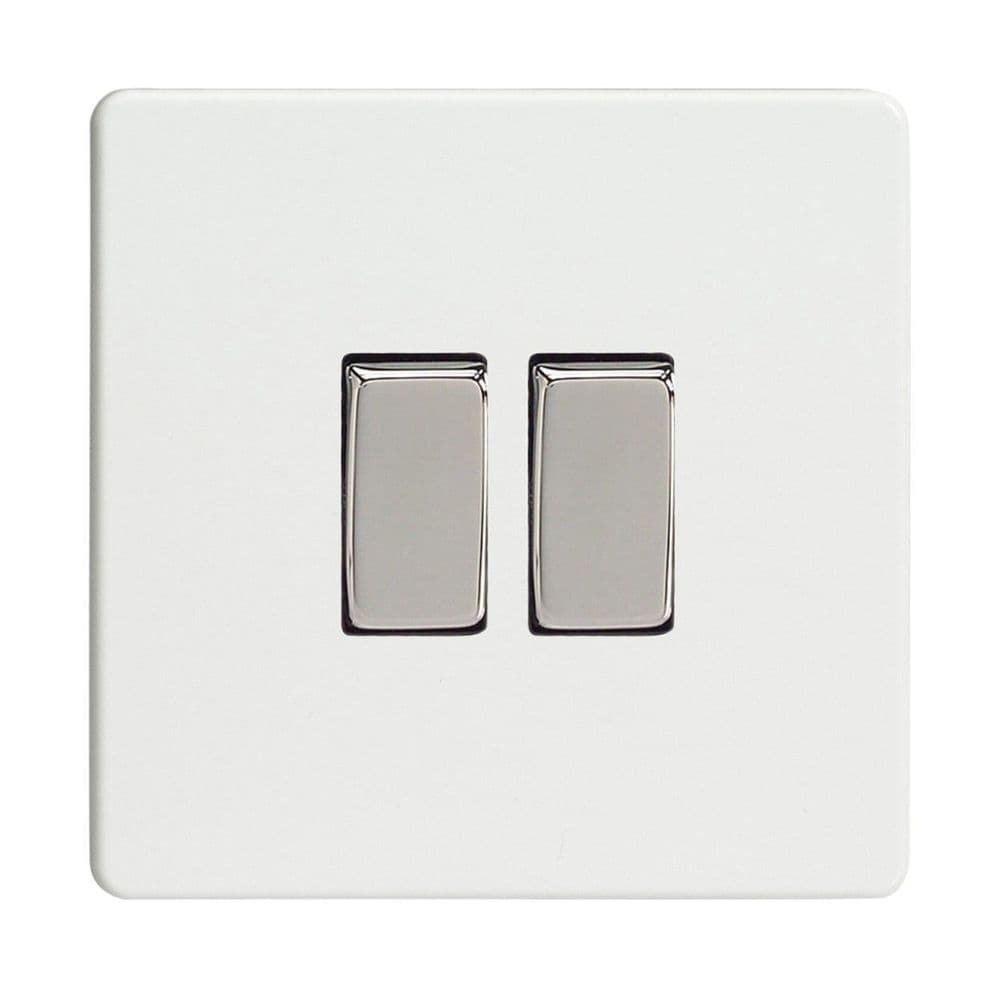 Varilight XDQ2S Screwless Premium White 2 Gang 10A 1 or 2 Way Rocker Light Switch