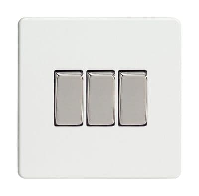 Varilight XDQ3S Screwless Premium White 3 Gang 10A 1 or 2 Way Rocker Light Switch