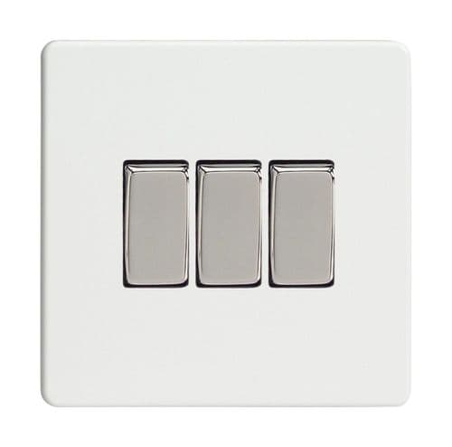 Varilight XDQ3S Screwless Premium White 3 Gang 10A 1 or 2 Way Rocker Light Switch