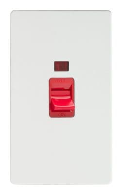 Varilight XDQ45NS Screwless Premium White 45A DP Cooker Switch Vertical Twin Plate + Neon