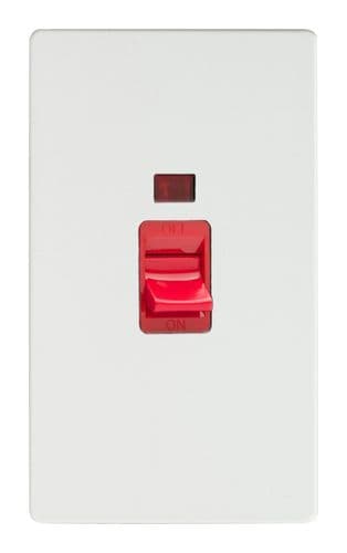 Varilight XDQ45NS Screwless Premium White 45A DP Cooker Switch Vertical Twin Plate + Neon