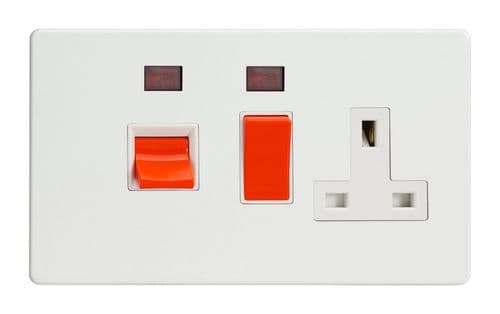 Varilight XDQ45PNWS Screwless Premium White 45A DP Cooker Switch + 13A Switched Socket