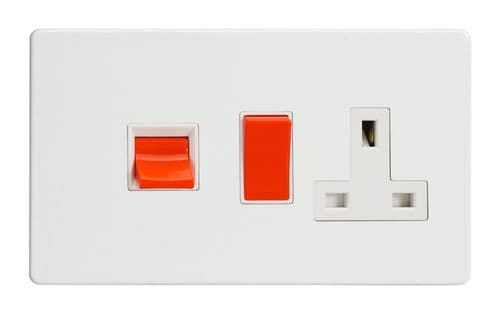 Varilight XDQ45PWS Screwless Premium White 45A DP Cooker Switch + 13A Switched Socket
